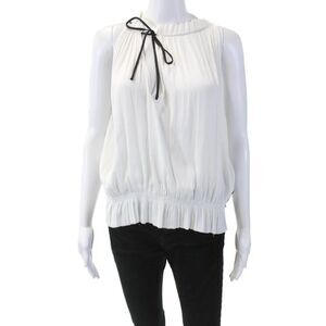 Calvin Rucker Women's Ruffle Neck Sleeveless Cinch Waist Blouse White Size S